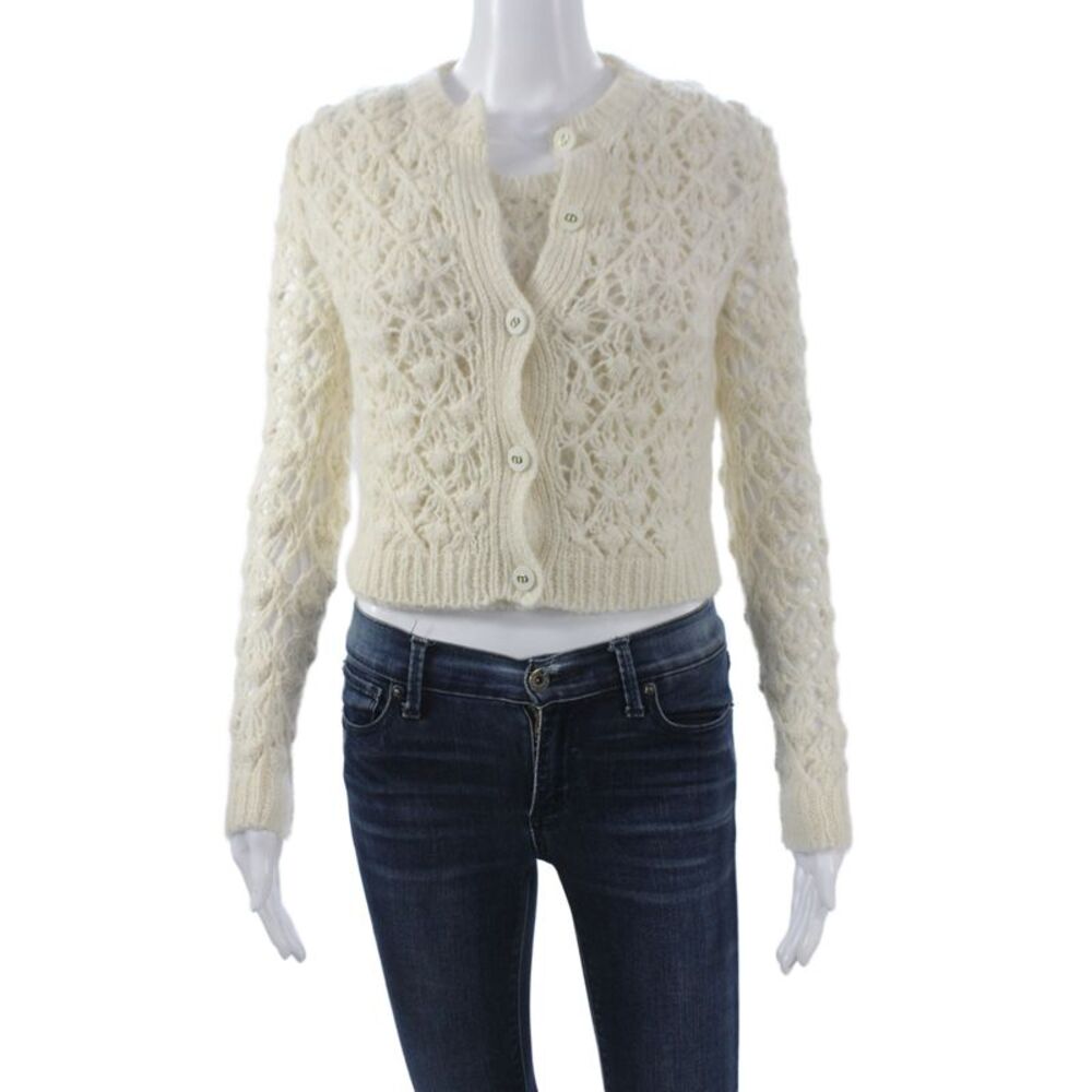 Christian Dior Unisex Cardigan Beige Cashmere Silk Mohair Size 2